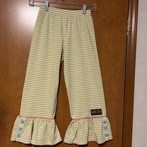 MATILDA JANE Sz 8 Lime Green and White Stripes with Button Ruffle Hems